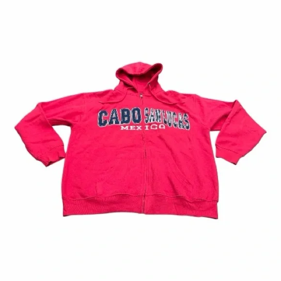 Cabo San Lucas Adult Zip Up Hoodie, Size Large, Red Blue - Picture 1 of 7